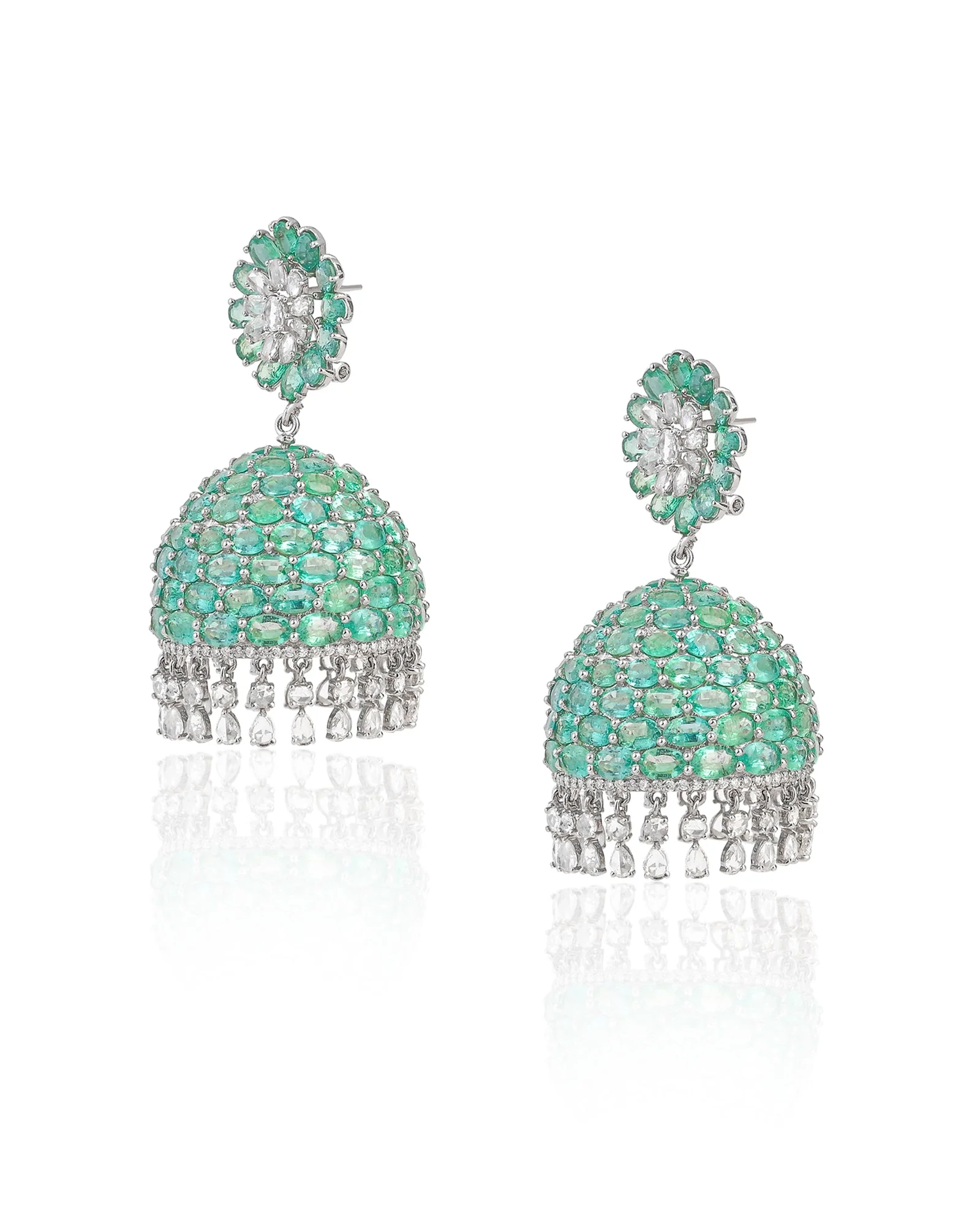 Emerald Swirl Diamond Jhumkas - Image 3