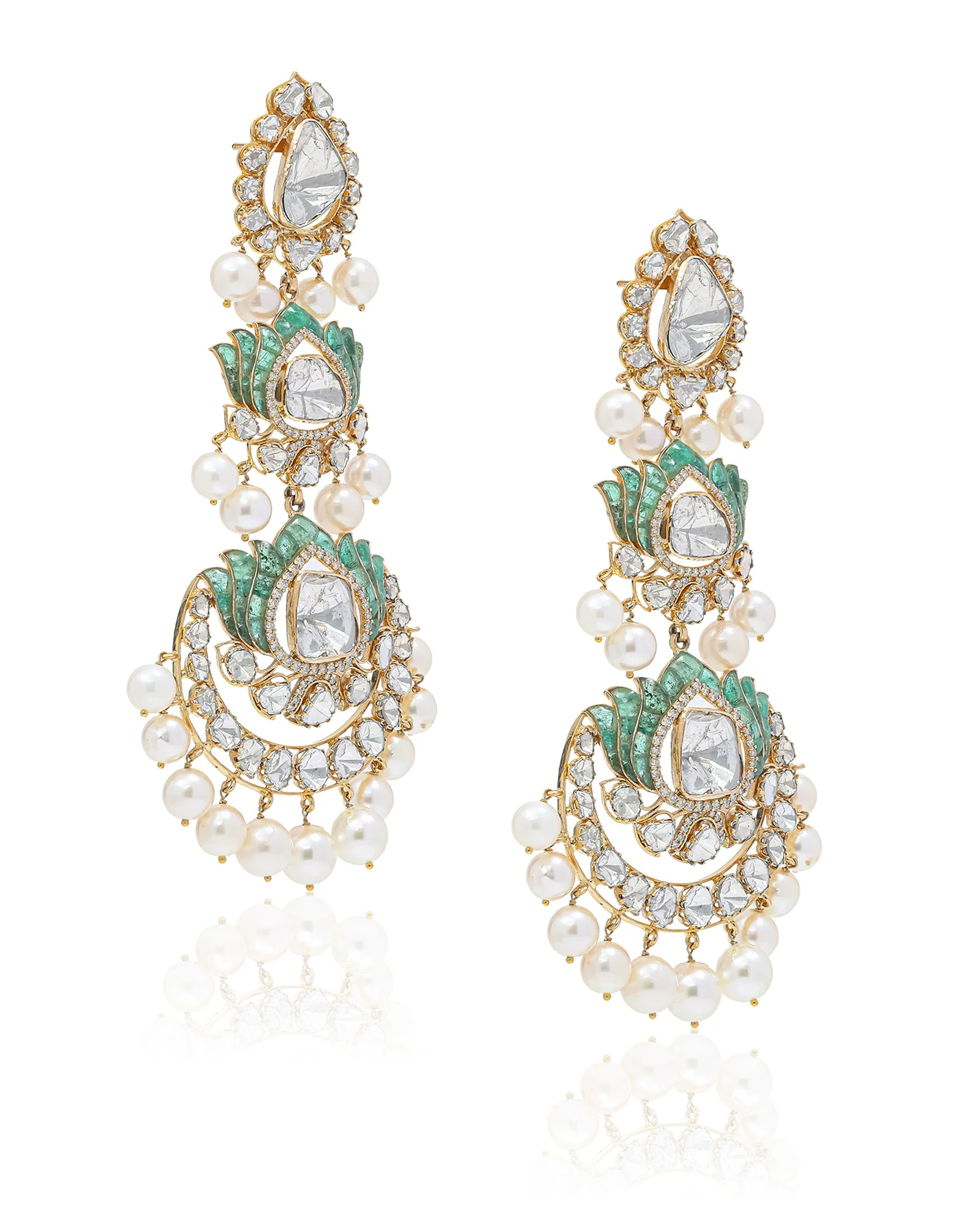 Jaisalmer Lotus Emerald Earrings - Image 2