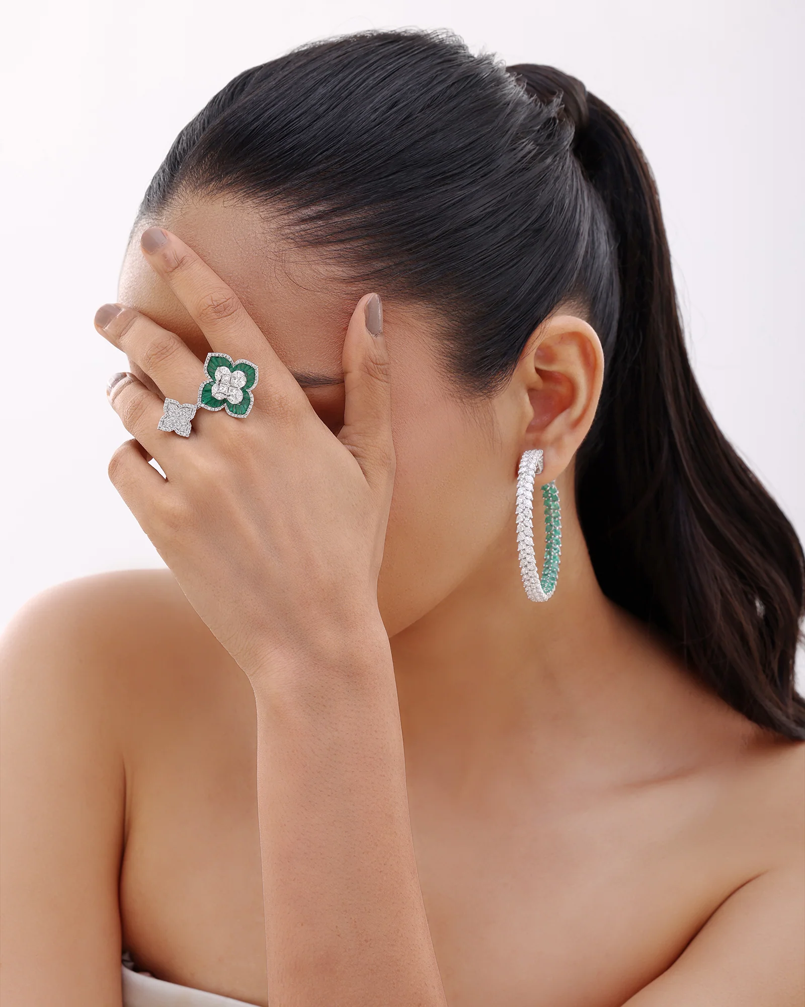 Lola's Diamond Emerald Hoops - Image 4
