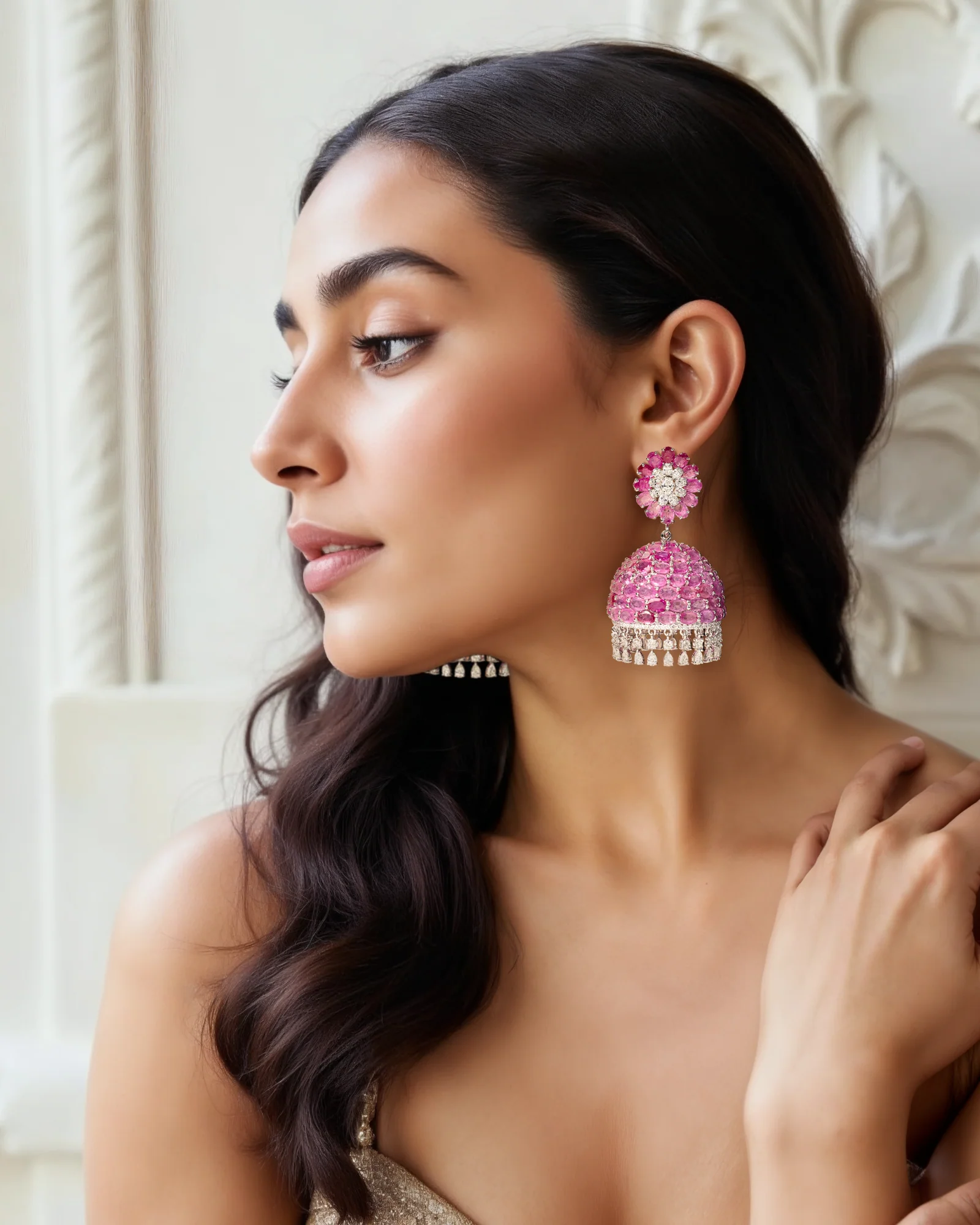 Ruby Swirl Diamond Jhumkas