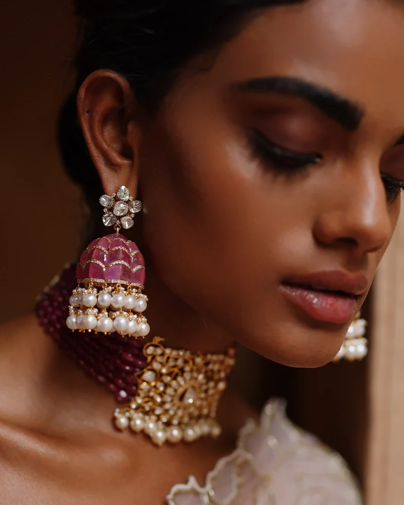 Ruby Swirl Jhumkas - Image 4